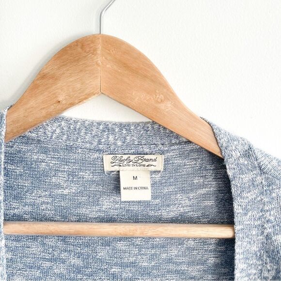 Lucky Brand Cardigan Duster Sweater Women's M Blue White Open Front Pockets - Picture 3 of 6